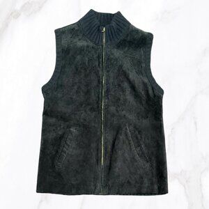 Lauren Ralph Lauren Women's Black Leather & Cashmere Blend‎ Zip Up Vest, Size S